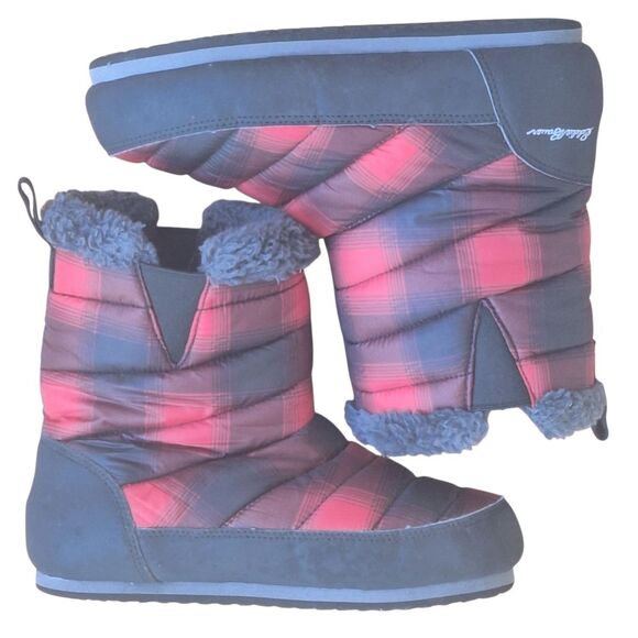 Eddie Bauer Red & Black Plaid Sherpa Lined Thermal Camp Boot Mid Calf Quilted 7 - Picture 15 of 16
